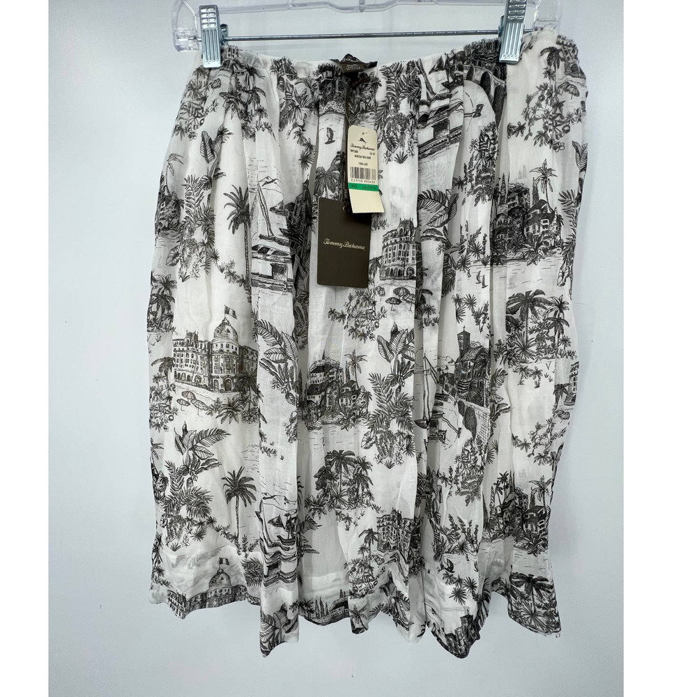 Tommy Bahama Women's white with black island design light weight skirt sz L NWT